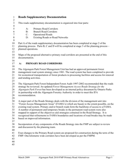 Roads Supplementary Documentation