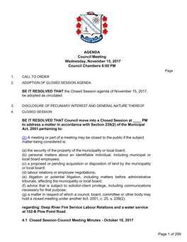 Council Meeting Wednesday, November 15, 2017 Council Chambers 6:00 PM Page