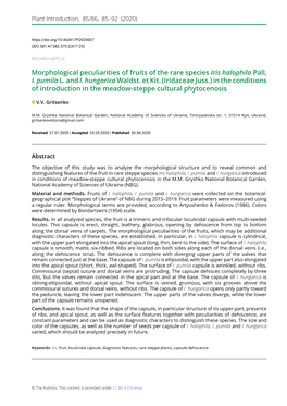 Morphological Peculiarities of Fruits of the Rare Species Iris Halophila Pall, I. Pumila L. and I. Hungarica Waldst. Et Kit