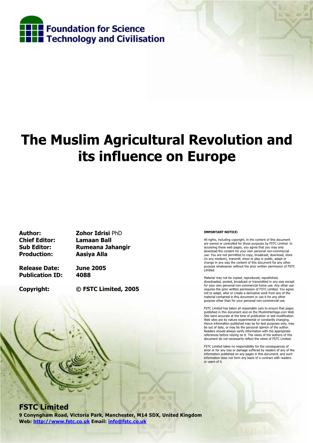 The Muslim Agricultural Revolution and Its Influence on Europe