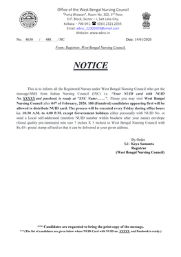 Notice for Issuing NUID Card and PASSBOOK for NRTS Programme