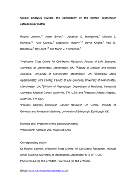 Global Analysis Reveals the Complexity of the Human Glomerular Extracellular Matrix