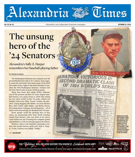 OCTOBER 24, 2019 the Unsung Hero of the ’24 Senators Alexandria’S Sally Z