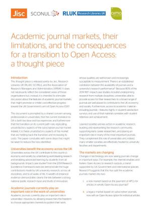 Academic Journal Markets, Their Limitations, and the Consequences for a Transition to Open Access: a Thought Piece