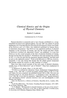 Chemical Kinetics and the Origins of Physical Chemistry