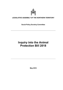 Inquiry Into the Animal Protection Bill 2018