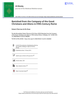 Banished from the Company of the Good. Christians and Aliens in Fifth-Century Rome