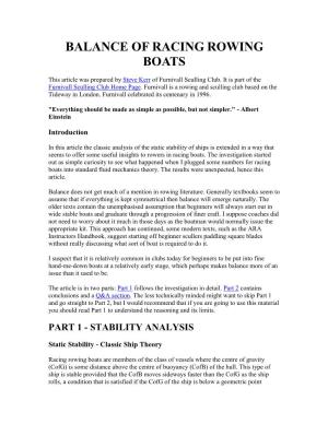 Balance of Racing Rowing Boats