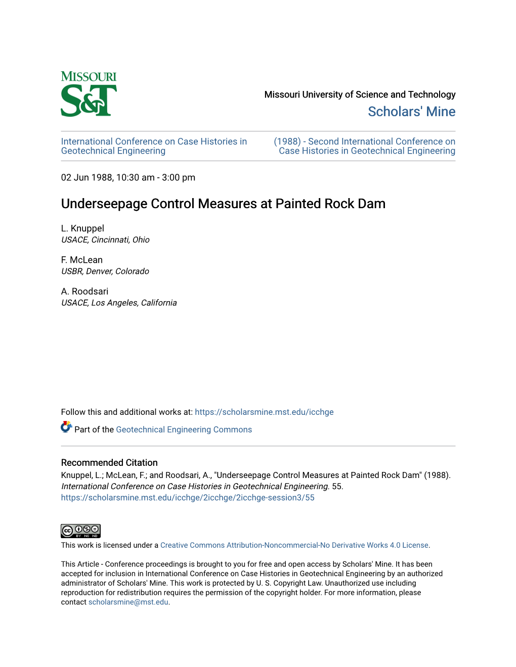 Underseepage Control Measures at Painted Rock Dam