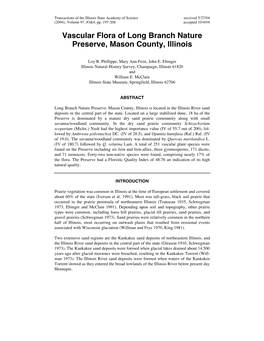 Vascular Flora of Long Branch Nature Preserve, Mason County, Illinois
