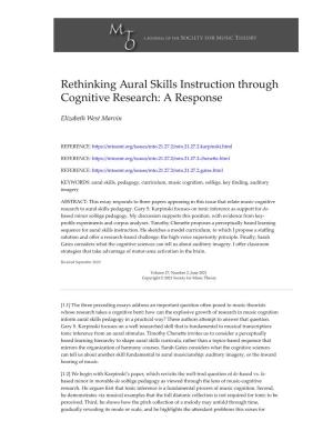 Rethinking Aural Skills Instruction Through Cognitive Research: a Response