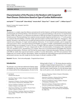 Characterization of the Placenta in the Newborn with Congenital Heart Disease: Distinctions Based on Type of Cardiac Malformation