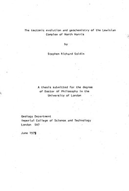 The Tectonic Evolution and Geochemistry of the Lewisian Complex of North Harris