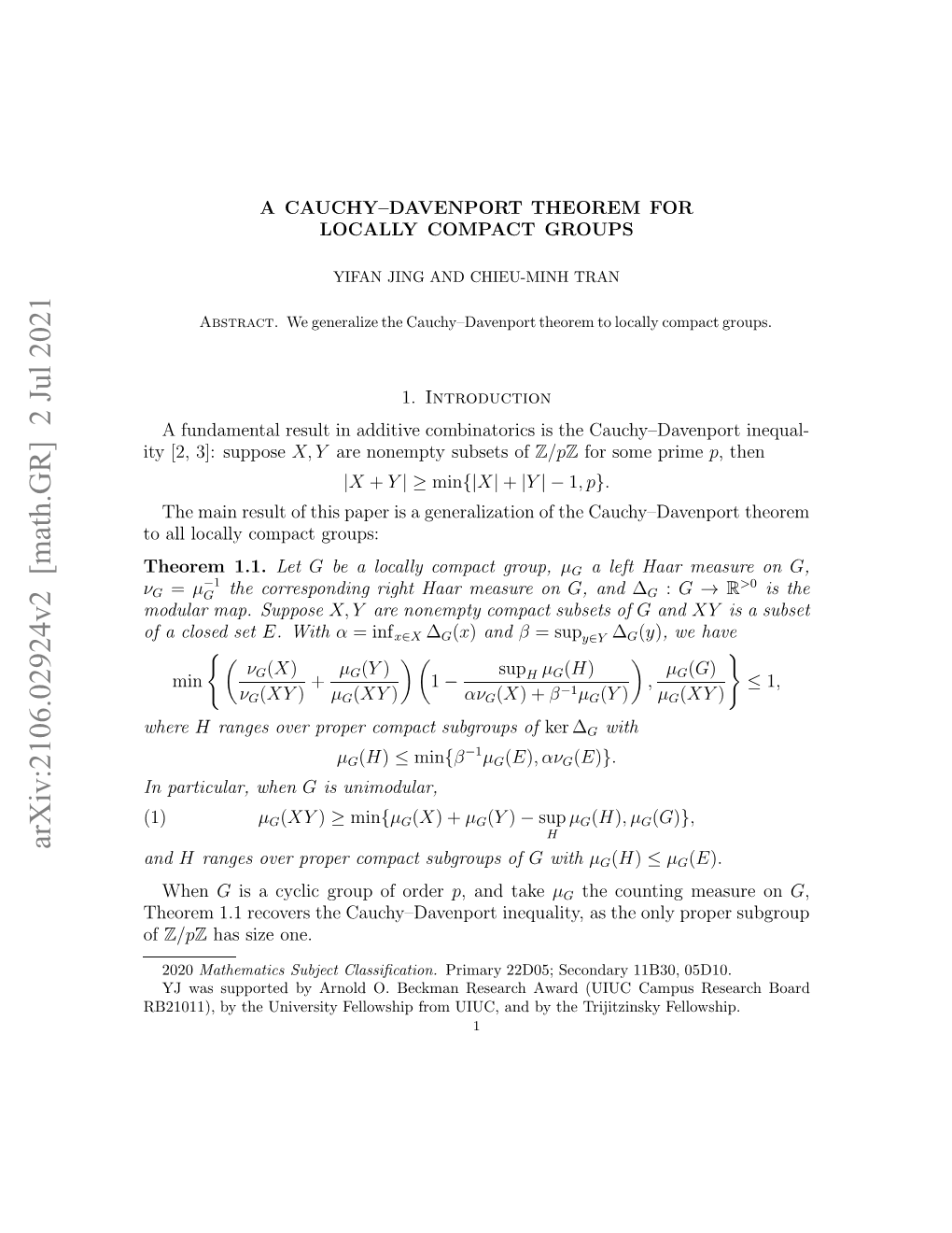 Arxiv:2106.02924V2 [Math.GR] 2 Jul 2021 (1) Npriua,When Particular, in and T 2 ] Suppose 3]: [2, Ity Hoe