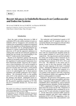 Recent Advances in Endothelin Research on Cardiovascular and Endocrine Systems