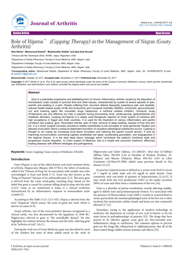 Role of Hijama' (Cupping Therapy) in the Management of Niqras (Gouty