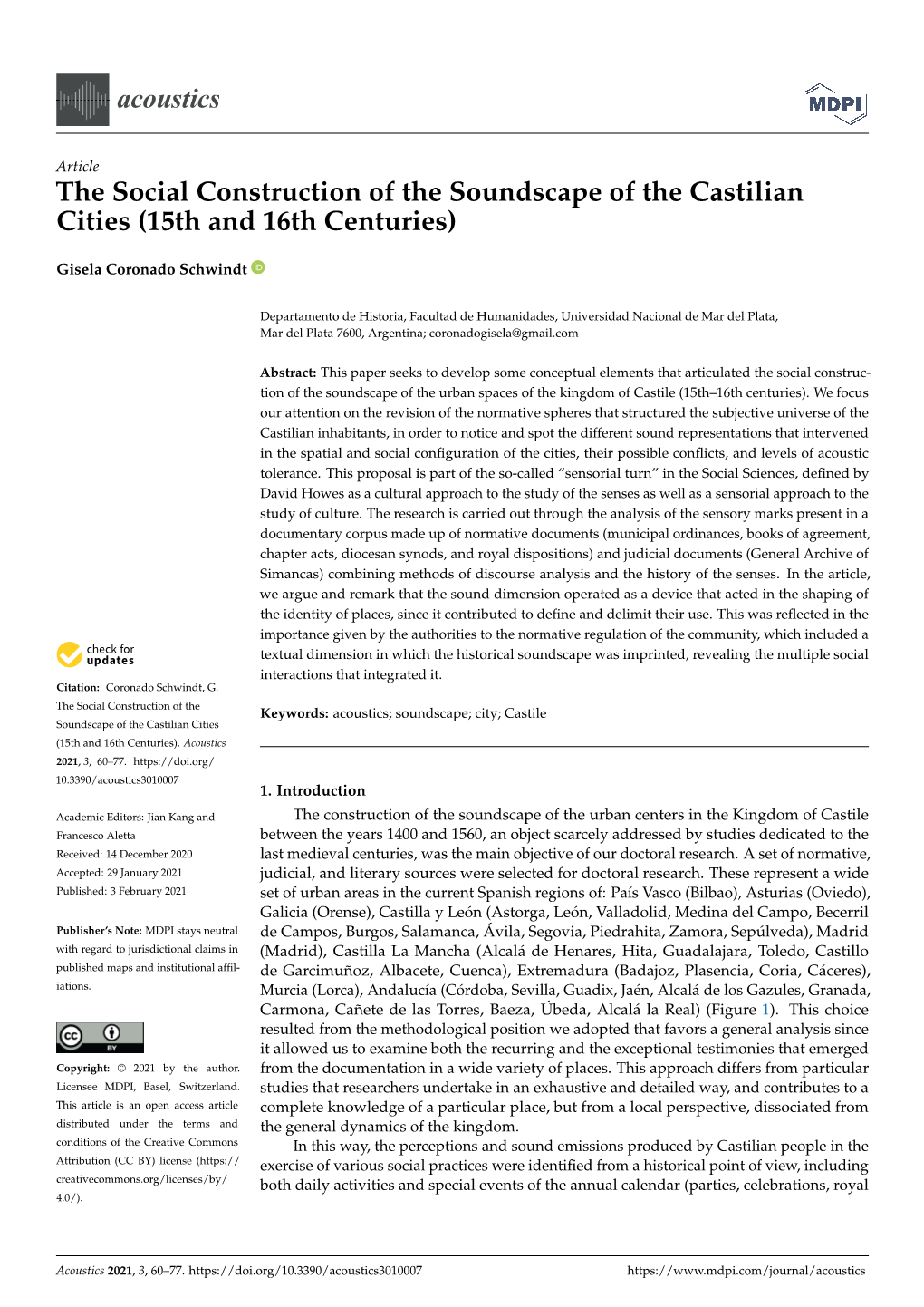 The Social Construction of the Soundscape of the Castilian Cities (15Th and 16Th Centuries)