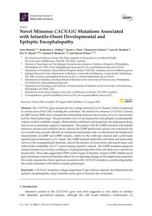 Novel Missense CACNA1G Mutations Associated with Infantile-Onset Developmental and Epileptic Encephalopathy