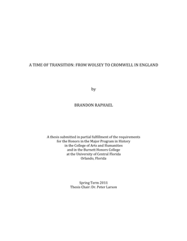A Time of Transition: from Wolsey to Cromwell in England
