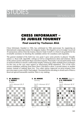 CHESS INFORMANT – 50 JUBILEE TOURNEY Final Award by Yochanan Afek