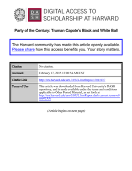 Truman Capote's Black and White Ball the Harvard Community