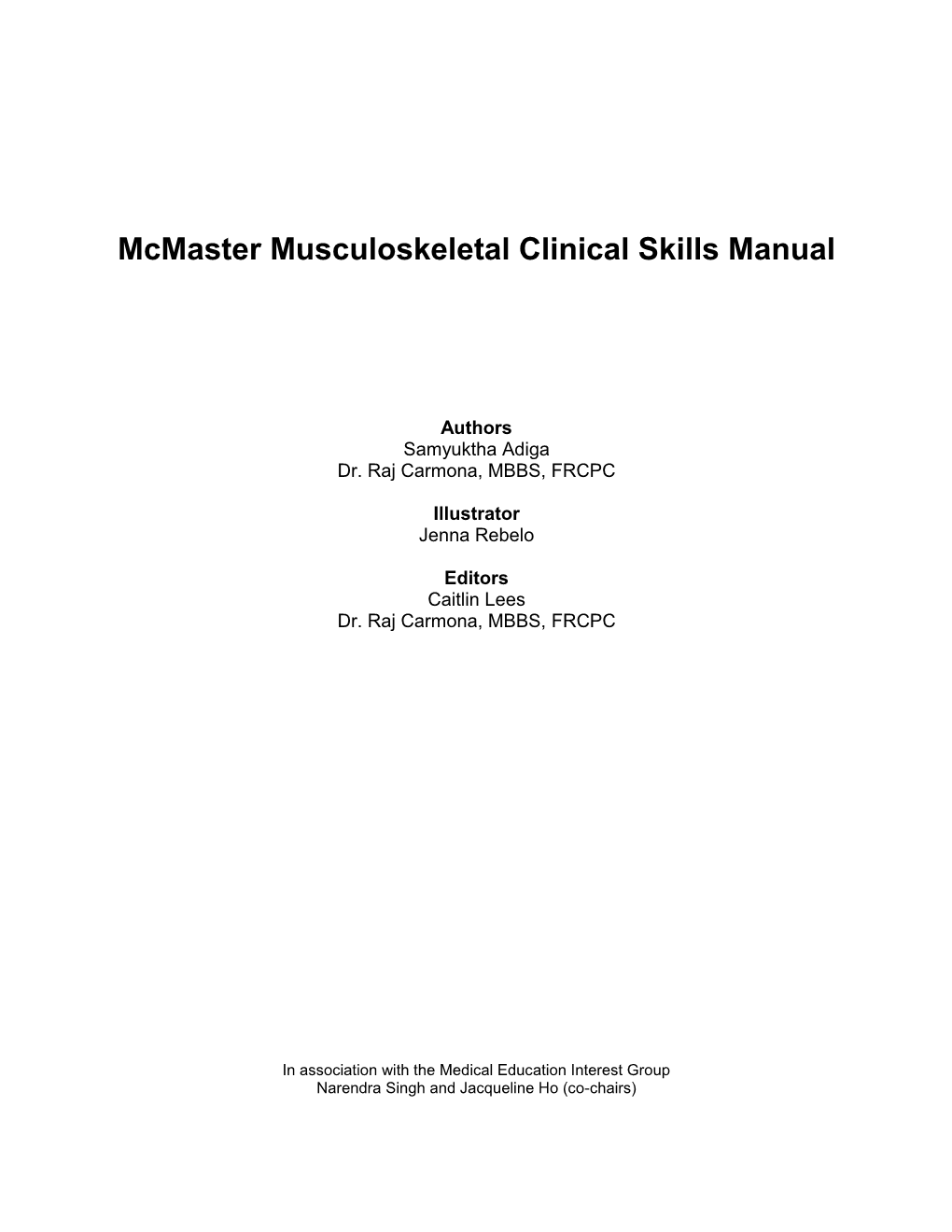 Mcmaster Musculoskeletal Clinical Skills Manual 1E