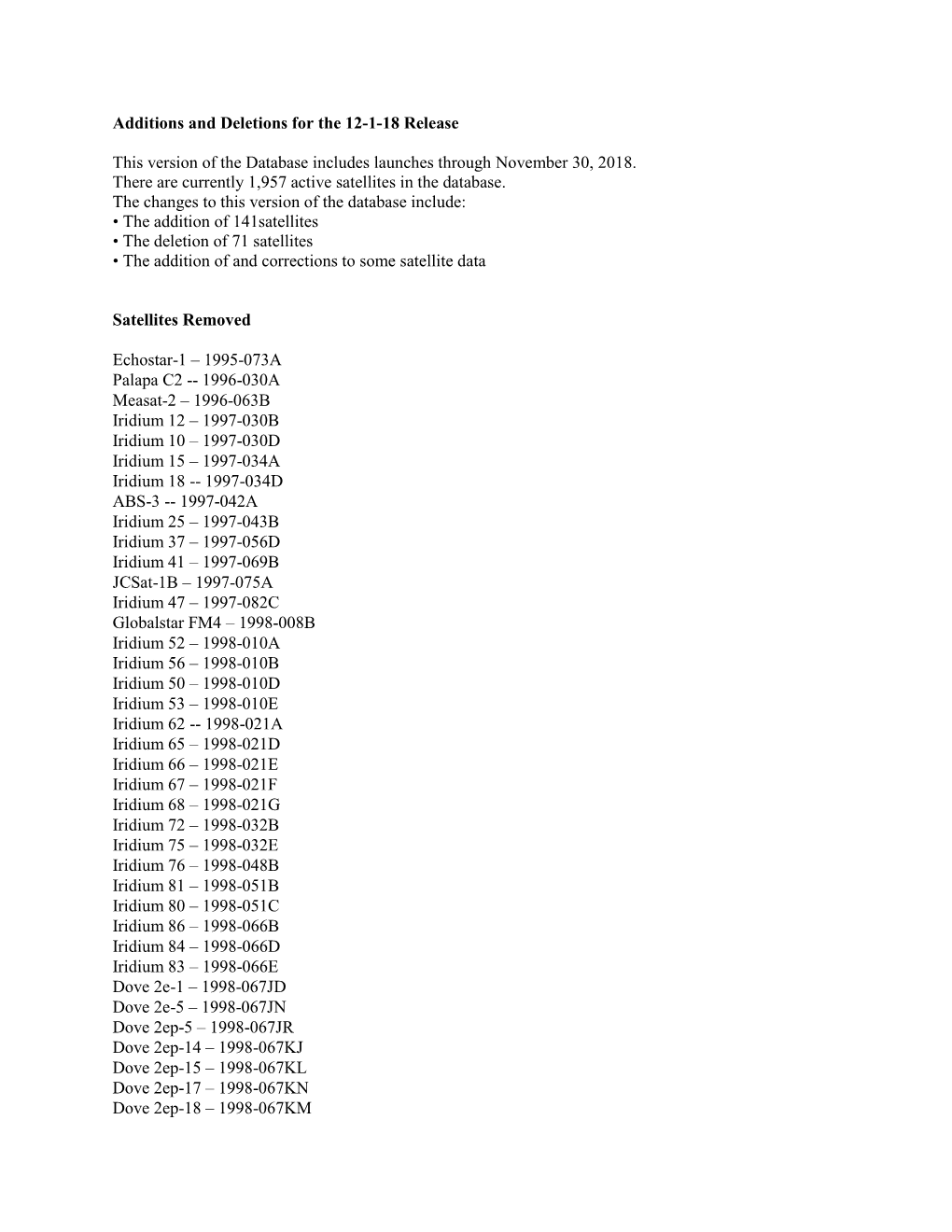 Changes to the Database Document