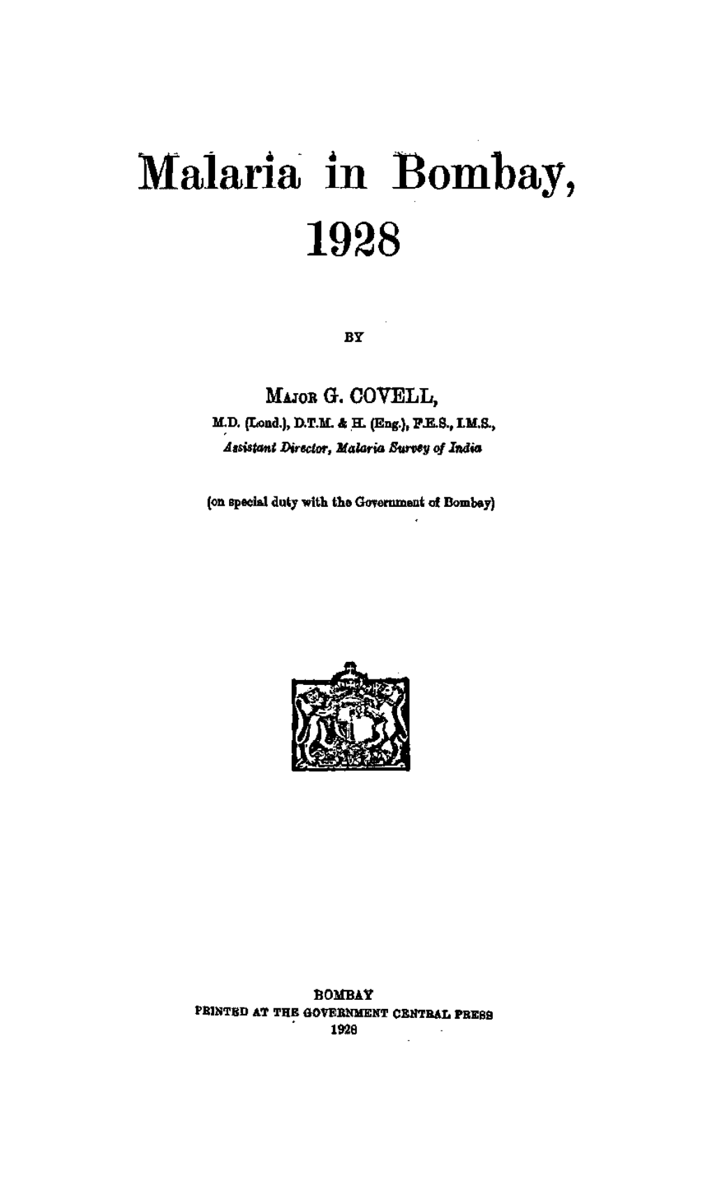 Malaria in Bombay, 1928