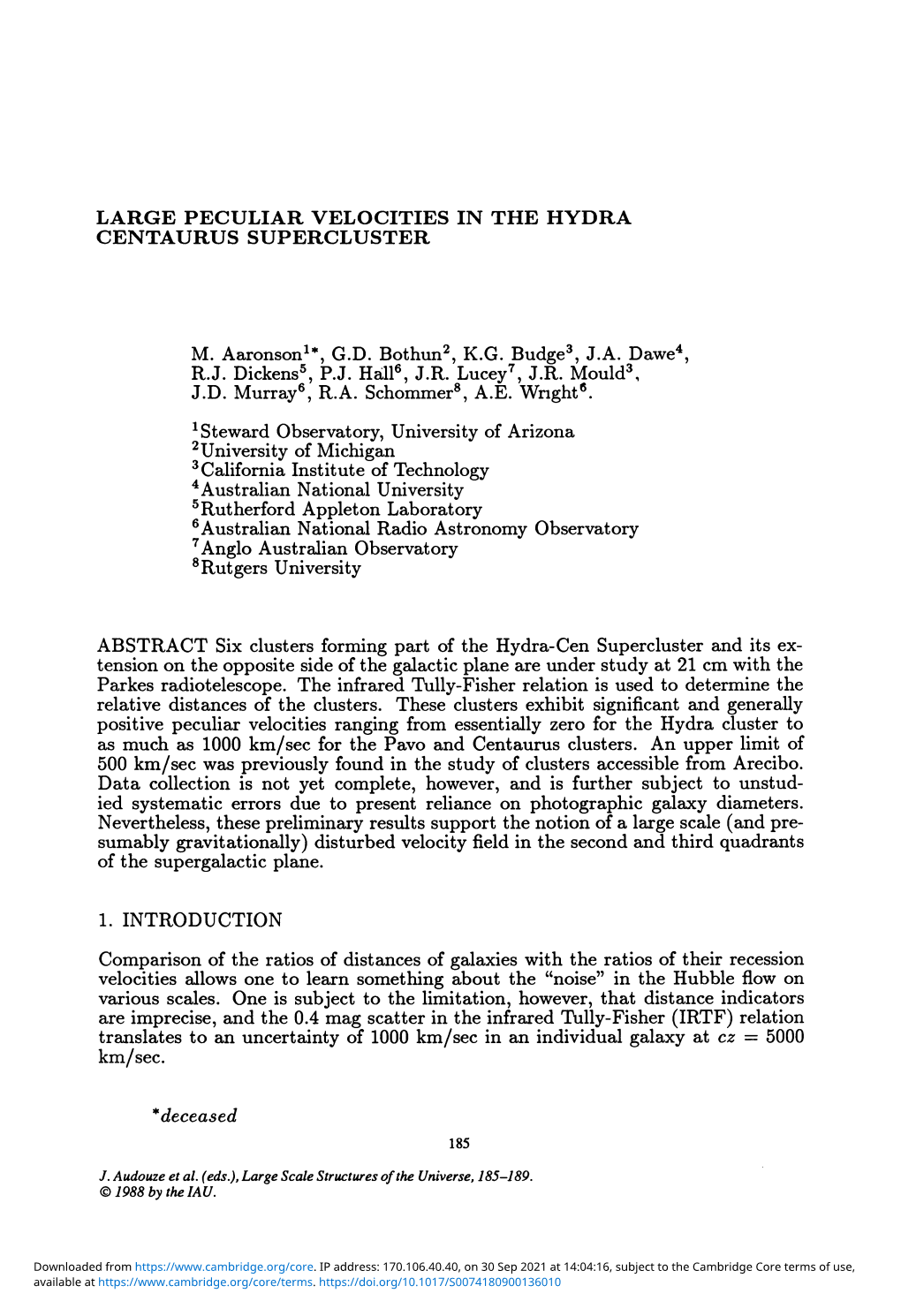 Large Peculiar Velocities in the Hydra Centaurus Supercluster