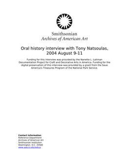 Oral History Interview with Tony Natsoulas, 2004 August 9-11