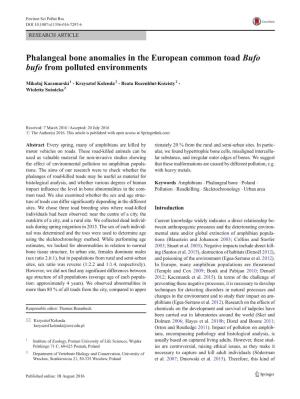 Phalangeal Bone Anomalies in the European Common Toad Bufo Bufo from Polluted Environments