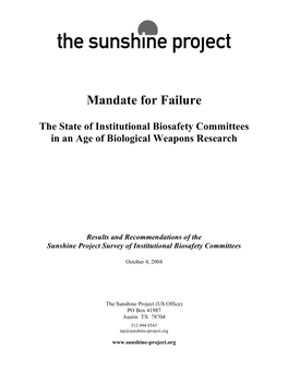 Mandate for Failure: the State of Ibcs in an Age of Bioweapons Research
