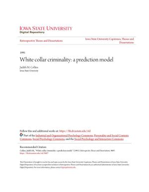 White Collar Criminality: a Prediction Model Judith M