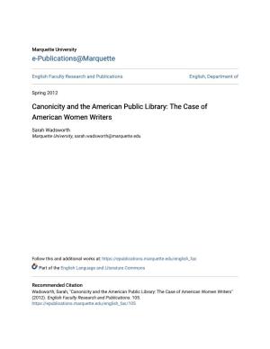 Canonicity and the American Public Library: the Case of American Women Writers