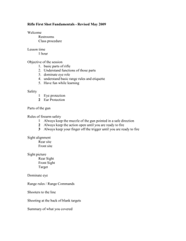 Rifle First Shot Fundamentals - Revised May 2009