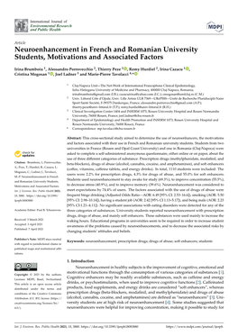 Neuroenhancement in French and Romanian University Students, Motivations and Associated Factors