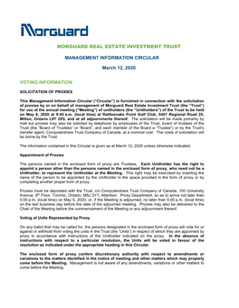 MORGUARD REAL ESTATE INVESTMENT TRUST MANAGEMENT INFORMATION CIRCULAR March 12, 2020 VOTING INFORMATION