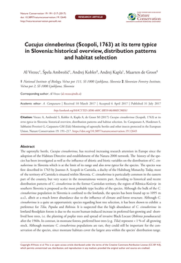 Cucujus Cinnaberinus 19: 191–217 (2017) (Scopoli, 1763) at Its Terra Typica in Slovenia: Historical Overview