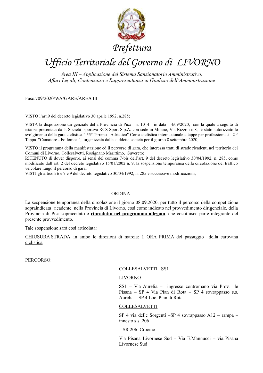 Prefettura Ufficio Territoriale Del Governo Di LIVORNO