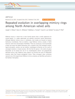 Repeated Evolution in Overlapping Mimicry Rings Among North American Velvet Ants