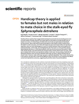 Handicap Theory Is Applied to Females but Not Males in Relation to Mate