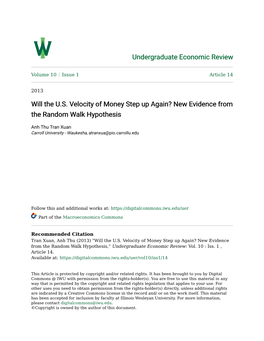 Will the U.S. Velocity of Money Step up Again? New Evidence from the Random Walk Hypothesis