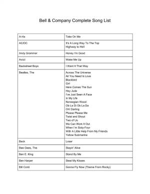 Bell & Company Complete Song List