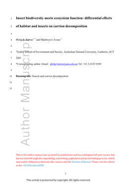 Differential Effects of Habitat and Insects on Carrion Decomposition