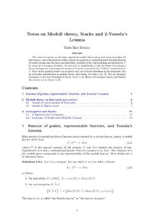 Notes on Moduli Theory, Stacks and 2-Yoneda's Lemma