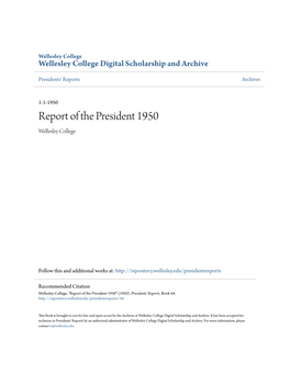 Report of the President 1950 Wellesley College