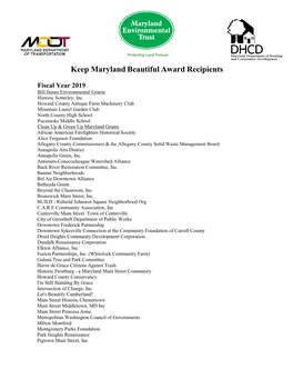 Keep Maryland Beautiful Award Recipients