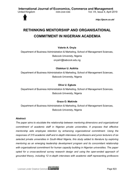Rethinking Mentorship and Organisational Commitment in Nigerian Academia