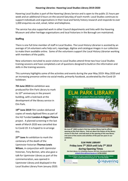 Havering Local Studies Library 2019-2020