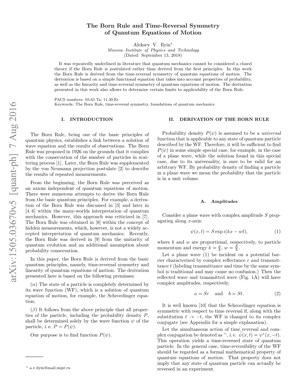 The Born Rule And Time-Reversal Symmetry Of Quantum Equations Of Motion ...